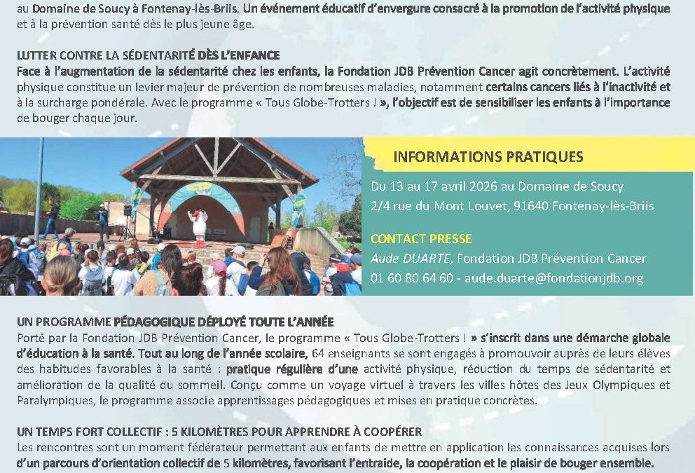 « Plus de 1 600 élèves mobilisés pour la santé et l&rsquo;activité physique » – Globe-Trotters – du 13 au 17 avril 2026