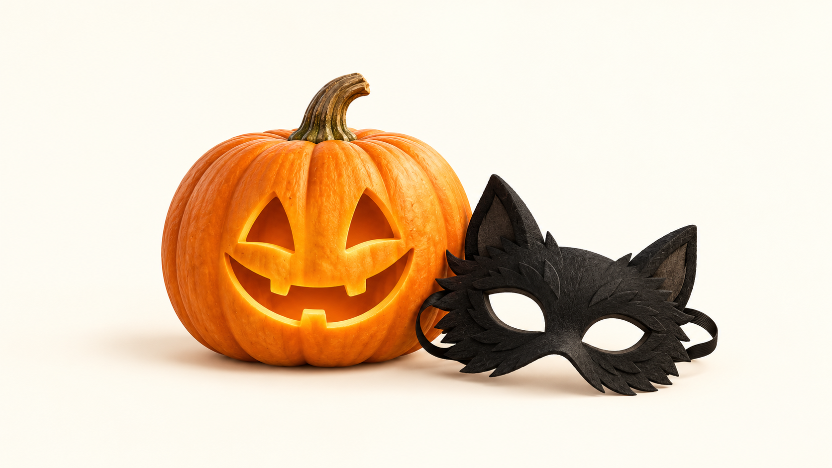Citrouille souriante et masque de loup